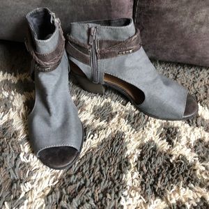 Gray peep toe booties